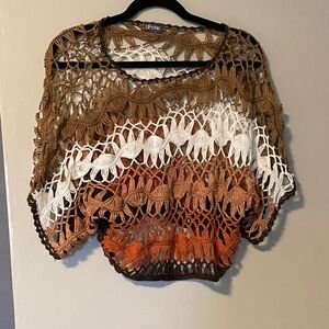 Chic Women's Brown and White Crochet Poncho